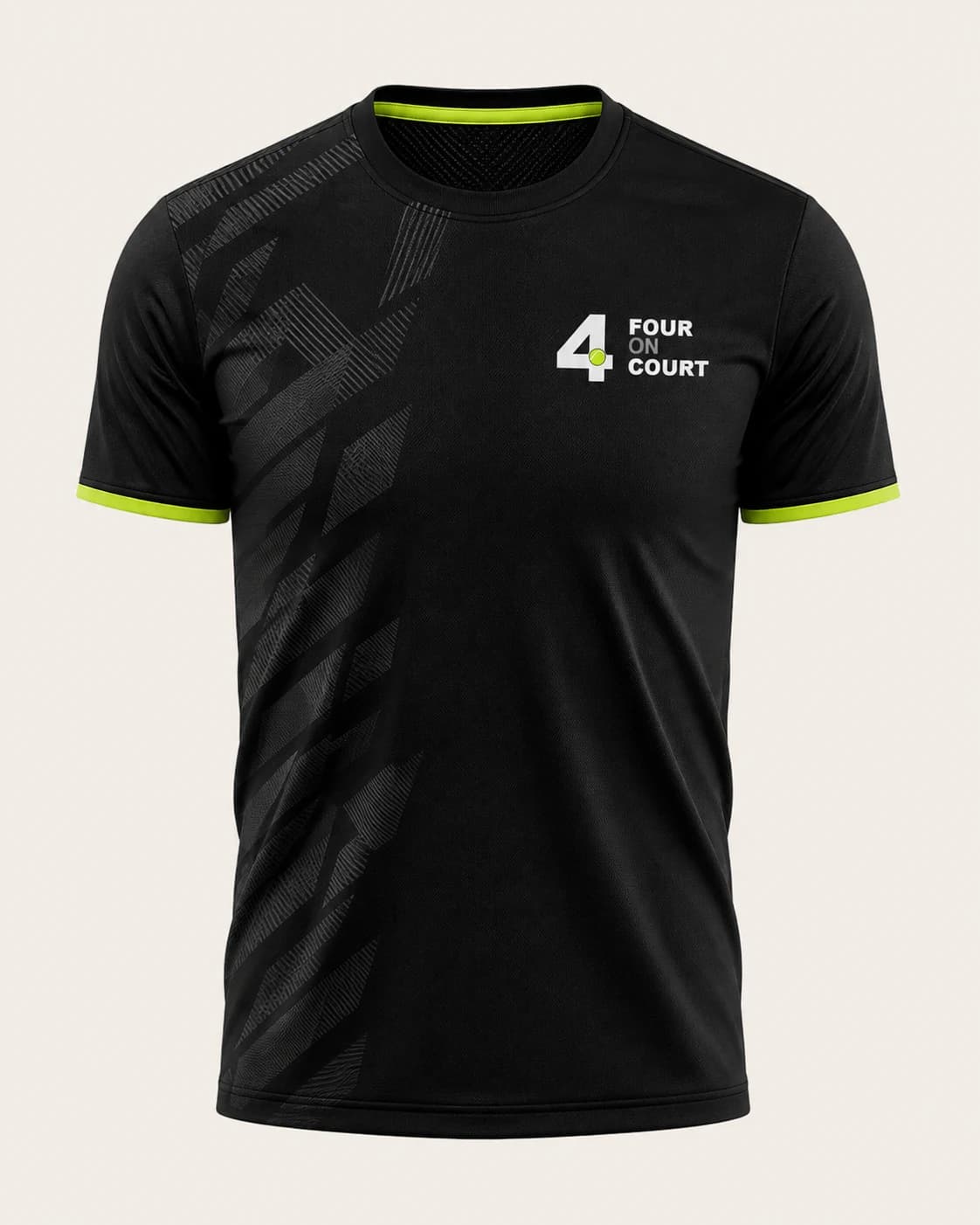 Tricou de padel negru cu detalii lime și imprimeu ton-pe-ton