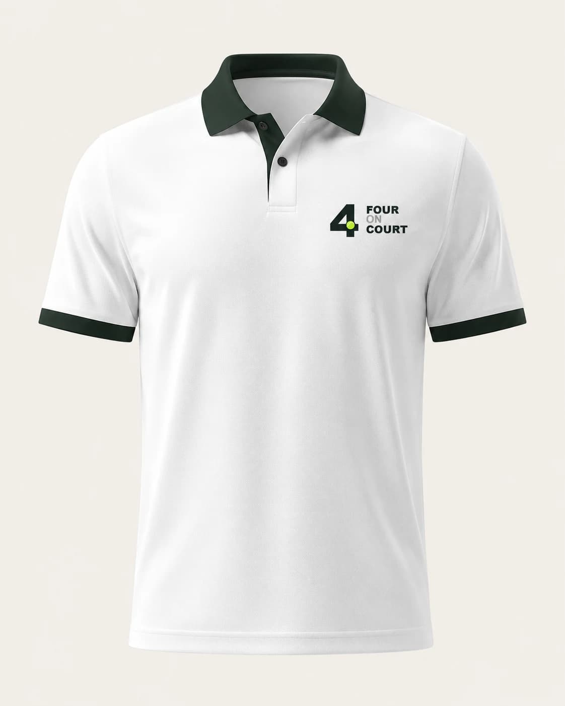 Tricou polo alb de padel cu guler și manșete verde închis