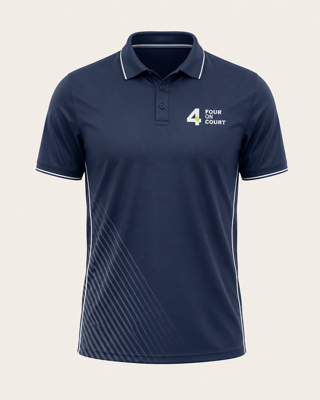 Tricou polo bleumarin de padel cu vipușcă albă și imprimeu diagonal