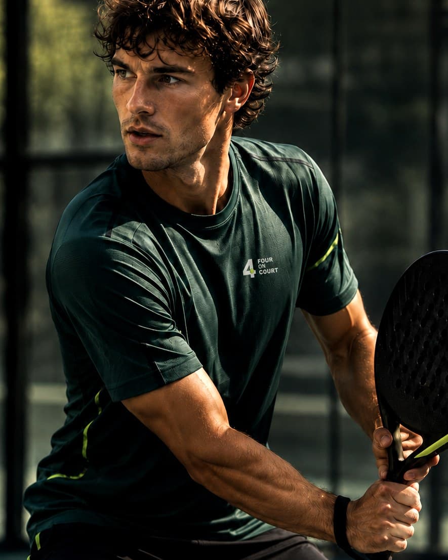 Jucător de padel purtând tricoul Four on Court